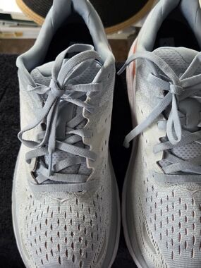 Hoka Women’s  Shoes in Light Gray with Coral Accent